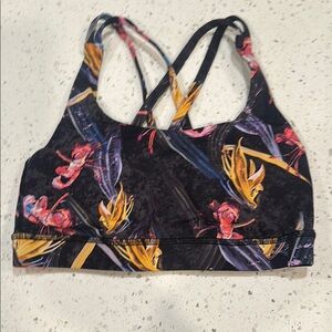 Lululemon Black and Yellow Sports Bra with Geometric Straps